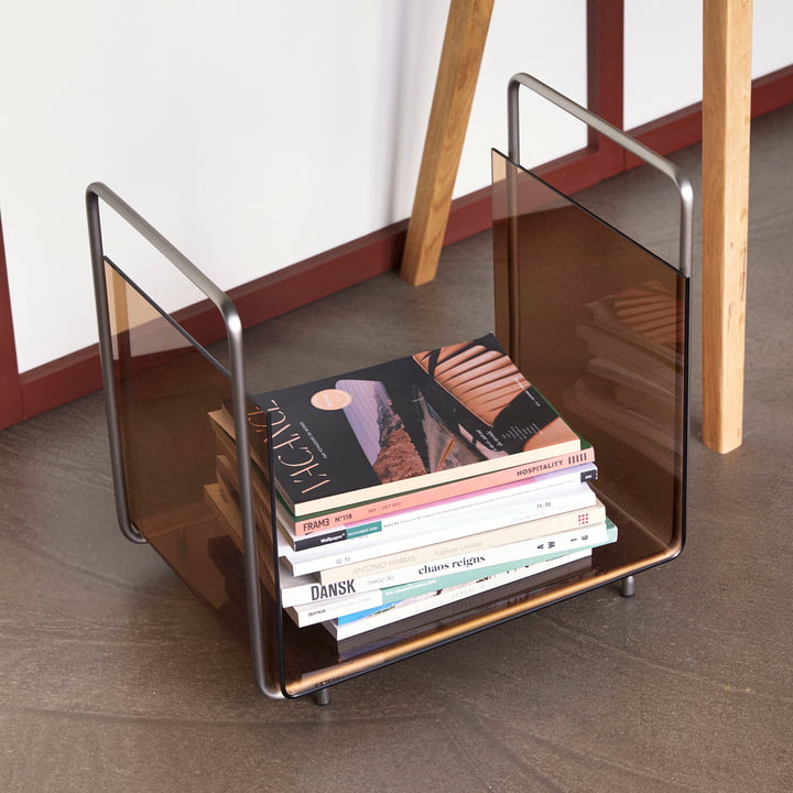 Edler Zeitschriftenhalter aus Metall und Glas