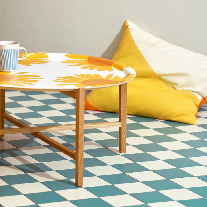 Marimekko - Auringonkukka Serviertablett Ø 65 cm, weiß / gelb / orange 