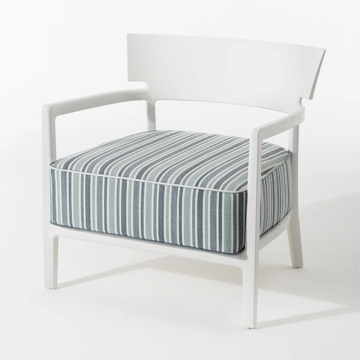 Cara Outdoor Sessel, Gestell weiß matt, Bezug grün gestreift von Kartell