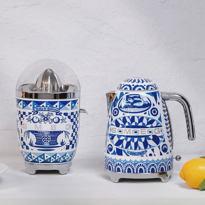 Smeg - Zitruspresse und Wasserkocher, Dolce & Gabbana, blu mediterraneo