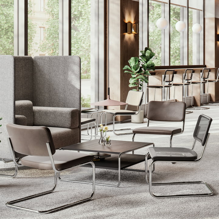 Thonet - S 32 PVL Lounge Stuhl, Chrom / Nubukleder braun