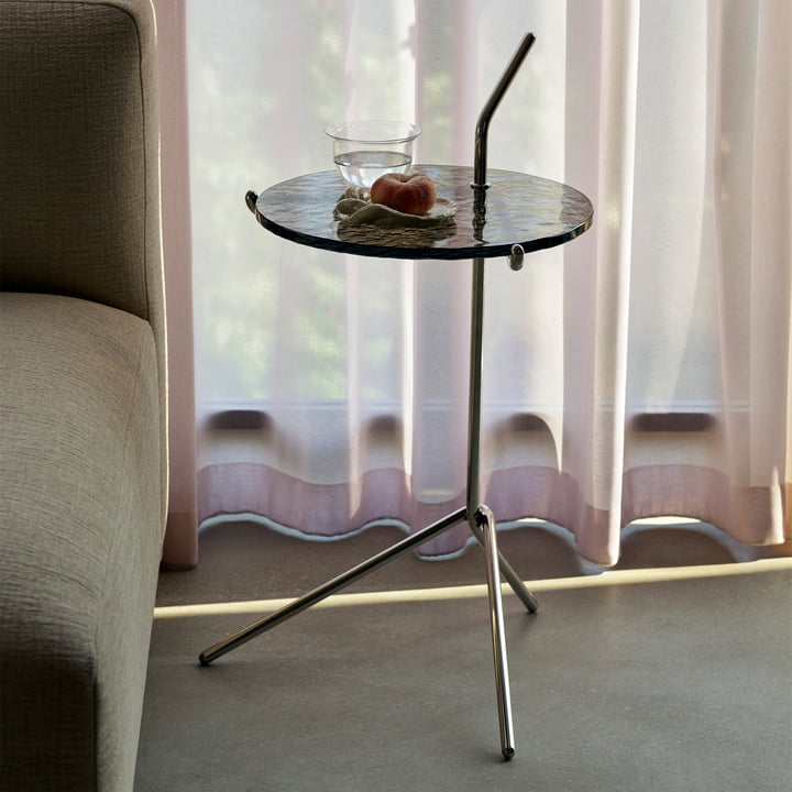 Halten Side Table SH9, Rauchglas / Edelstahl poliert von &Tradition