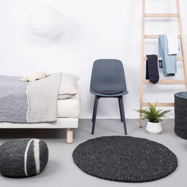 myfelt - Hugo Filzkugelteppich rund anthrazit
