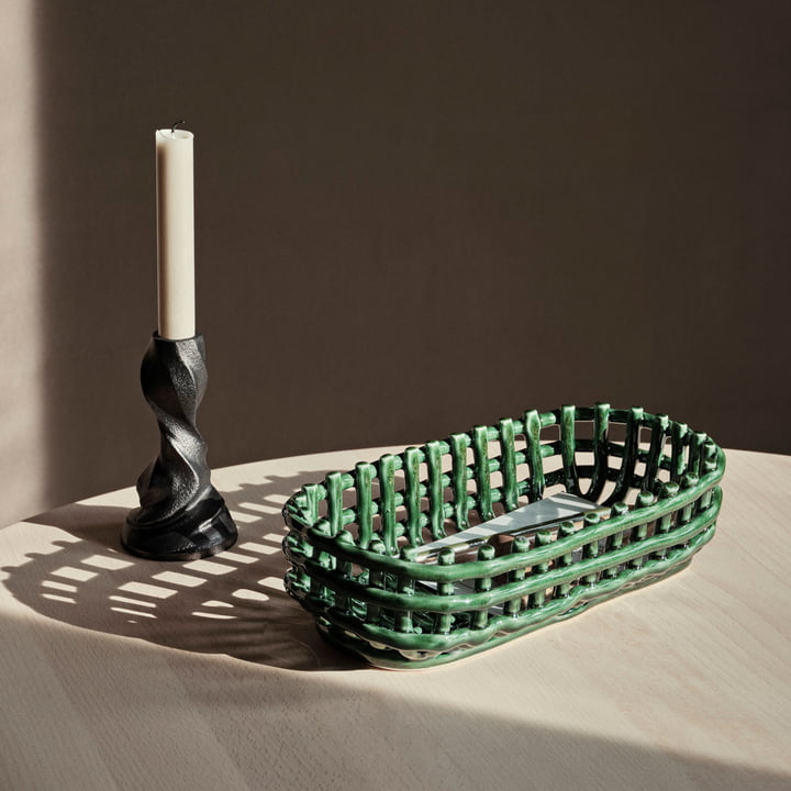 Keramik Korb oval, emerald green von ferm Living