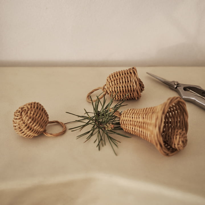 Geflochtene Glocken-Kugeln, natur (3er-Set) von Ferm Living