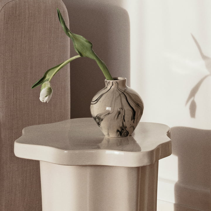 Ingrid Vase, Ø 14 cm x H 14.5 cm, beige / schwarz von Broste Copenhagen