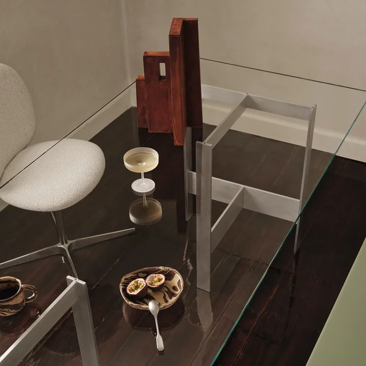 Ferm Living - Lager Esstisch, 200 x 90 cm, Glas / Aluminium