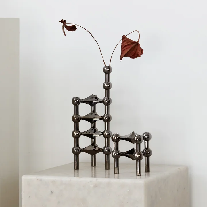 Stoff Nagel - Vase, schwarz / chrom