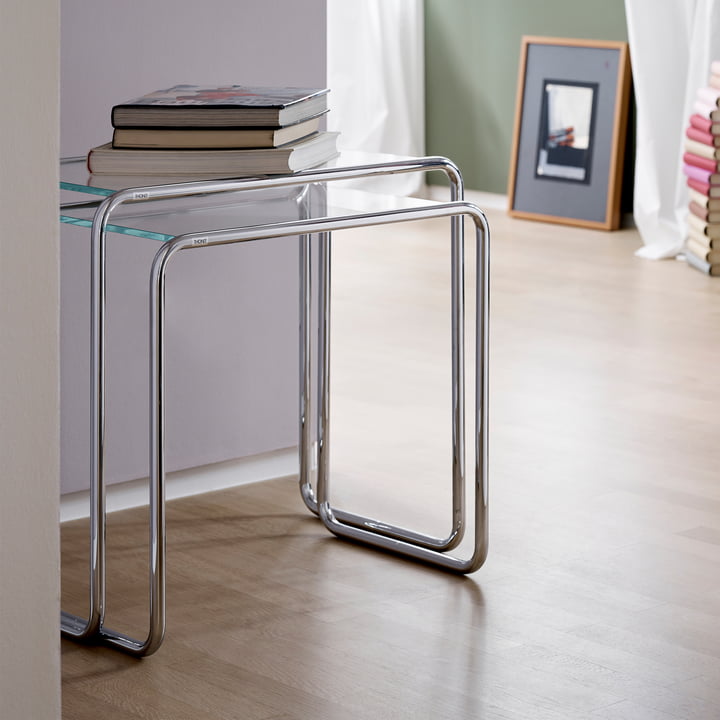 Thonet - B 9 Beistelltisch a, b, Glas opalweiß in Diamantschliff