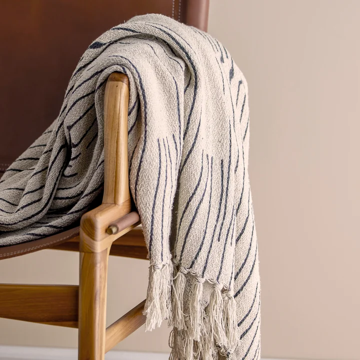 Bloomingville - Celly Tagesdecke, 130 x 160 cm, naturweiß / schwarz