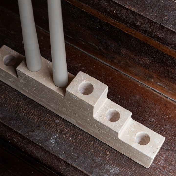 Mette Ditmer - Step Kerzenhalter, six Travertine, leinen