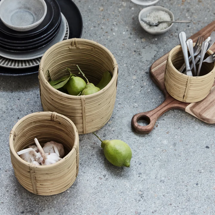 House Doctor - Linder Aufbewahrungskorb, Rattan (3er-Set)