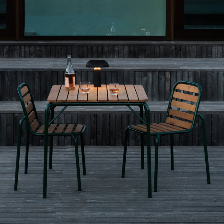 Normann Copenhagen - Vig Stuhl, Vig Tisch, dunkelgrün / robinie