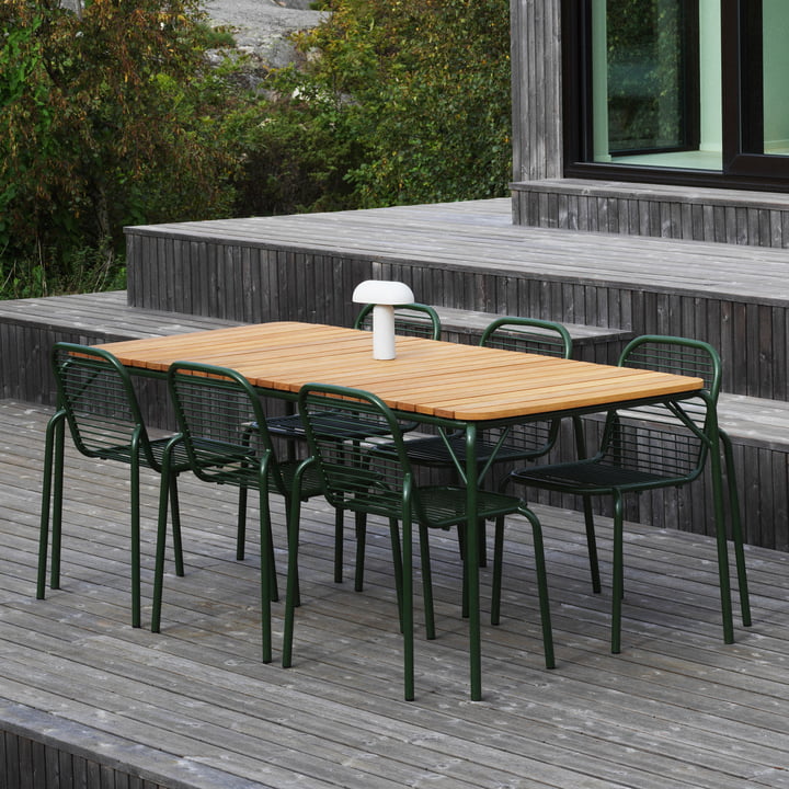 Normann Copenhagen - Vig Tisch, 90 x 200 cm, dunkelgrün / robinie, Vig Stuhl, dunkelgrün