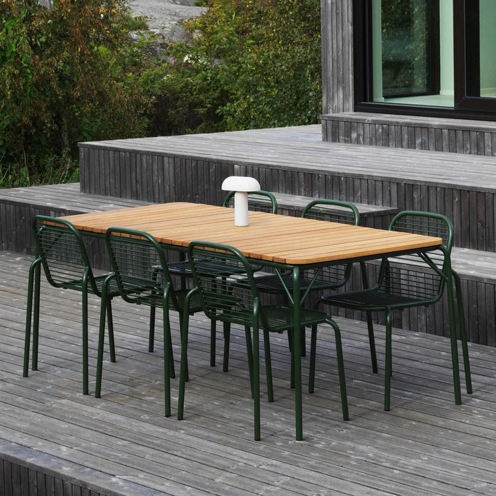 Normann Copenhagen - Vig Tisch, 90 x 200 cm, dunkelgrün / robinie, Vig Stuhl, dunkelgrün
