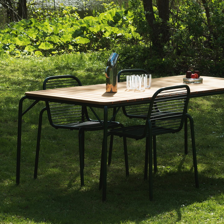 Normann Copenhagen - Vig Tisch, 90 x 200 cm, dunkelgrün / robinie, Vig Stuhl, dunkelgrün