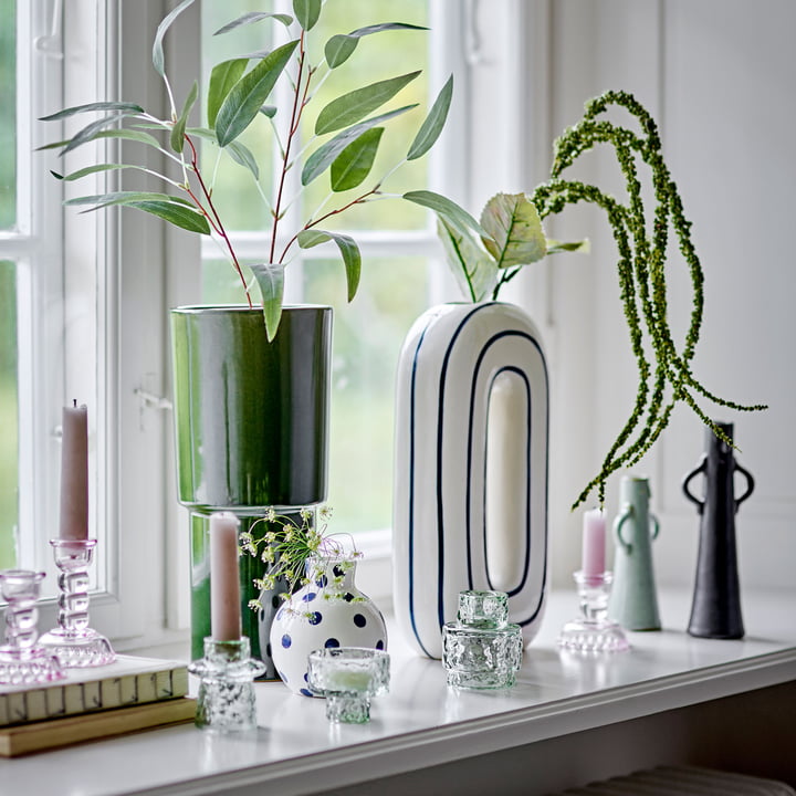 Bloomingville - Mae Vase, H 32 cm, weiß / blau