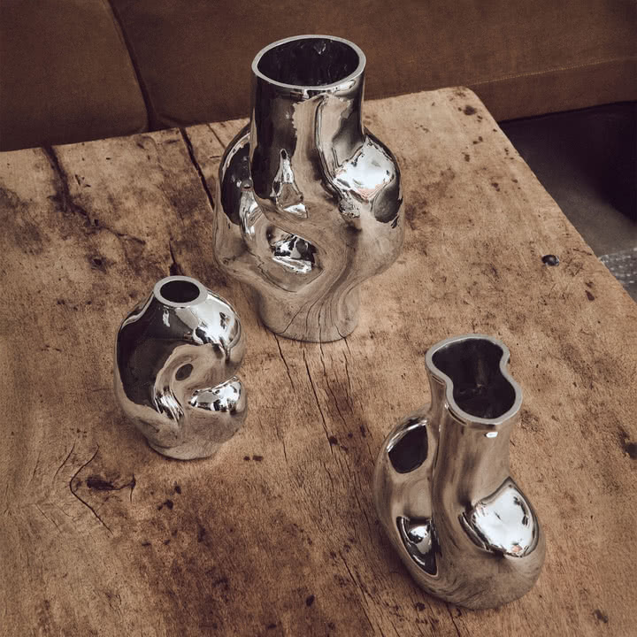 HKliving - Gleam Glas-Vasen, Chrom