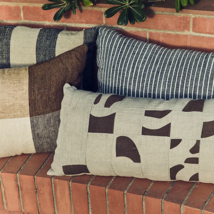 HKliving - Natural Patched Kissen, 70 x 30 cm, beige / braun