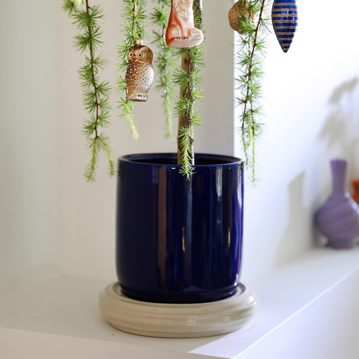 &klevering - Churros Blumentopf, Ø 24,5 x 25 cm, blau / weiß