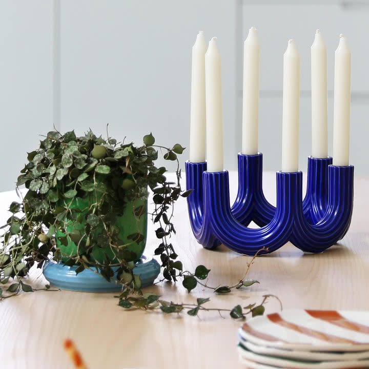 &klevering - Churros Blumentopf, grün / blau, Churros Kerzenhalter