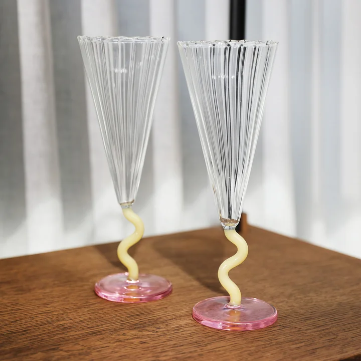 &klevering - Flute Champagnerglas curve, 0,18 L, caramel (2er-Set)