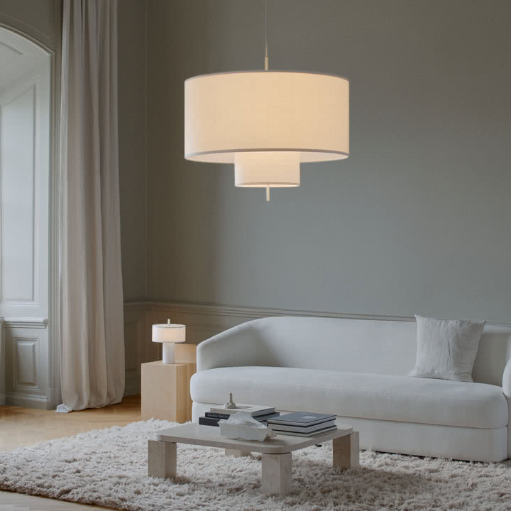 New Works - Margin Portable LED Tischleuchte mit Akku, Pendelleuchte 90 cm, weiß