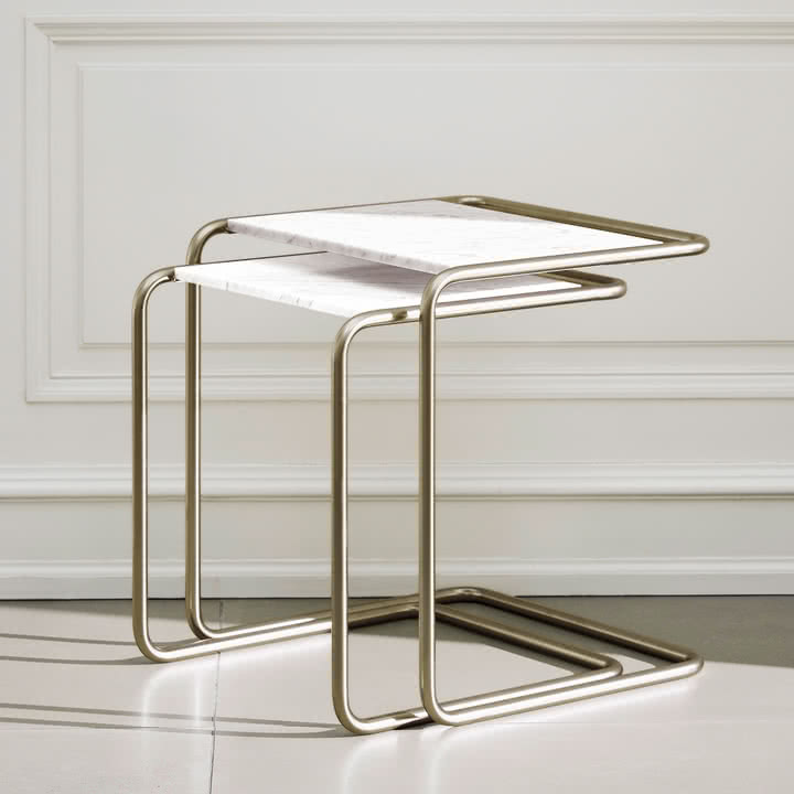 Thonet - B 97 Nordic Satztisch-Set, nickelsilver / Marmor glacier (2er-Set) (JS. by Jil Sander)