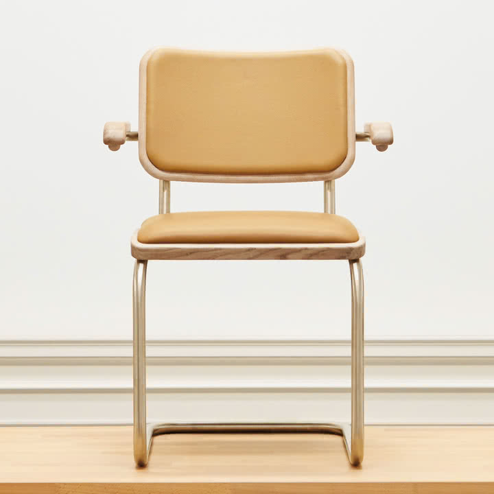 Thonet - S 64 P Nordic Armlehnstuhl, nickelsilver / Eiche geölt weiß pigmentiert / light caramel (JS. by Jil Sander)
