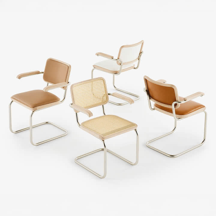 Thonet - S 64 P Nordic Armlehnstuhl, nickelsilver / Eiche geölt weiß pigmentiert, Gruppe (JS. by Jil Sander)