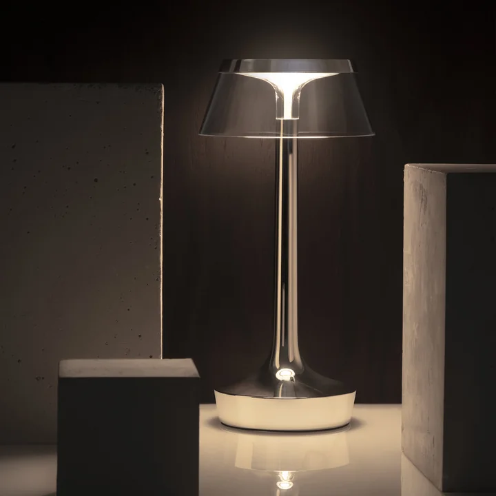 Flos - Bon jour Unplugged Akku-Tischleuchte, Color Tune, chrome