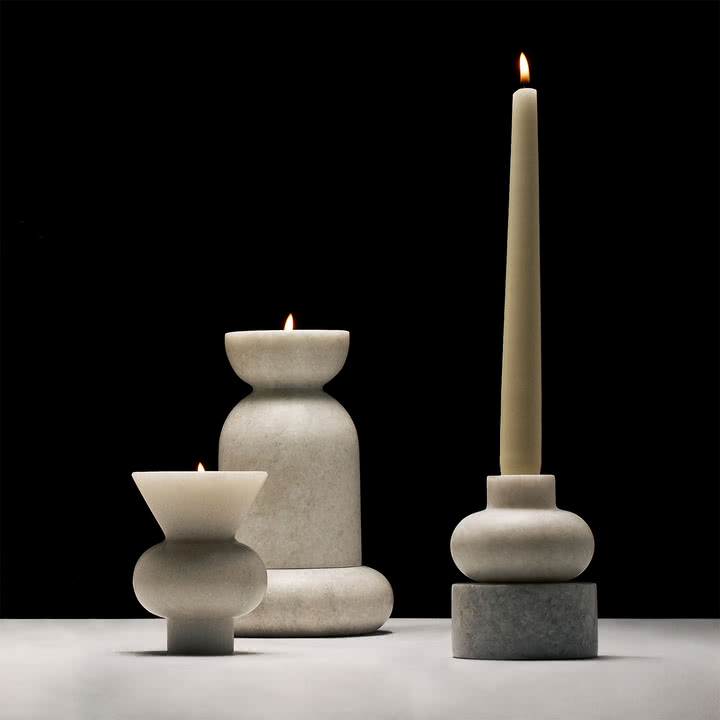 Tom Dixon - Stone Stacking Kerzenhalter, H 36 cm, weiß