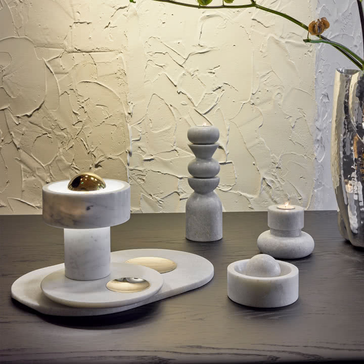 Tom Dixon - Stone Stacking Kerzenhalter, H 36 cm, weiß