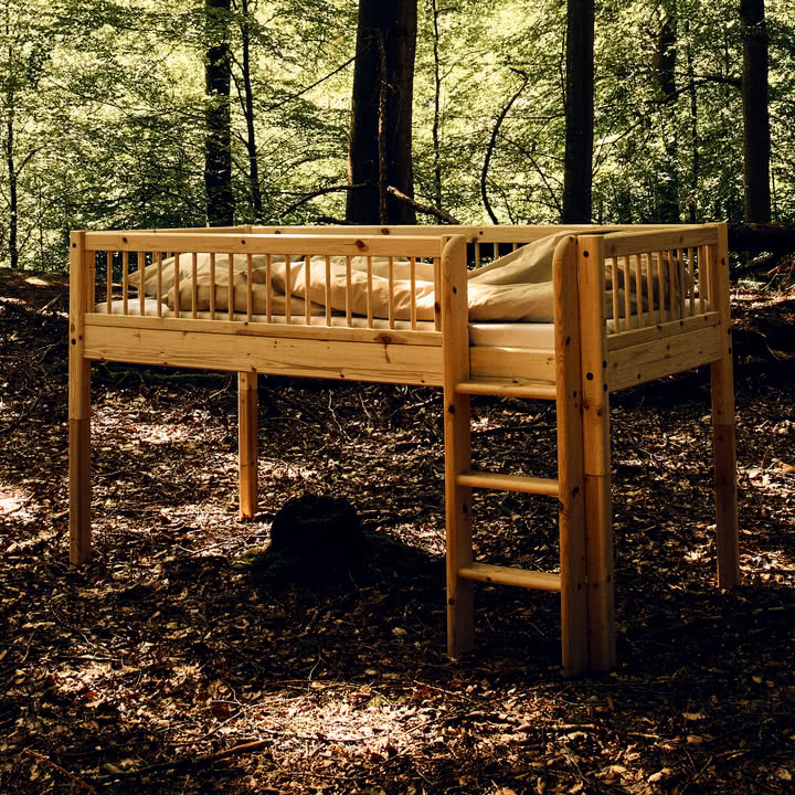 Flexa - Raw Halbhohes Bett mit Crossbars, 90 x 200 cm, Kiefernholz