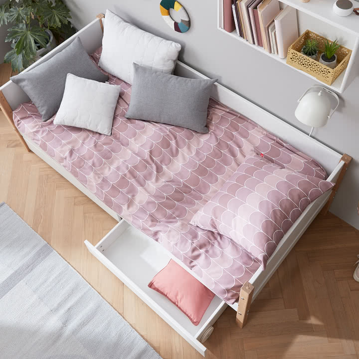 Flexa - Nor Einzelbett mit Ausziehbett und Aufbewahrung, 90 x 200 cm, Eiche / weiß