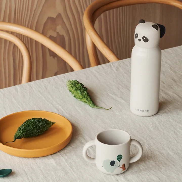 LIEWOOD - Falk Wasserflasche mit Panda Deckel, 350 ml, sandy