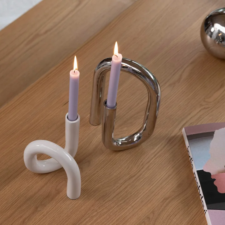 Zuiver - Tubo Kerzenständer, large / beige und silber