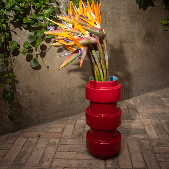 Acapulco Design - Los Floreros Vase, Ø 19 cm, burgundy rot / light blau
