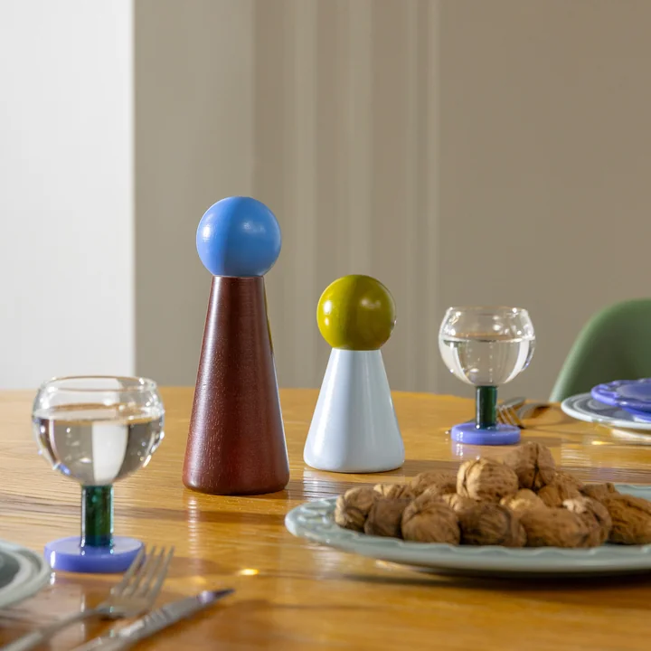 &klevering - Halma Salz- und Pfeffermühle, klein, blau / mehrfarbig