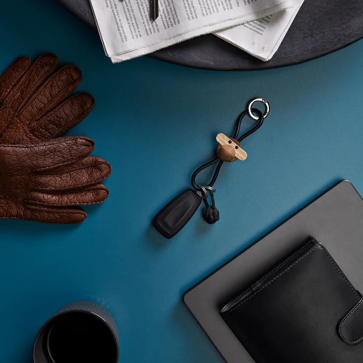 Kay Bojesen - Affe Schlüsselanhänger, Teak geölt / Limba geölt / silber / Leder schwarz