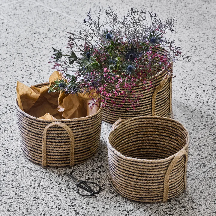 House Doctor - Dungi Aufbewahrungskörbe, H 20 cm, schwarz / natur (3er-Set)