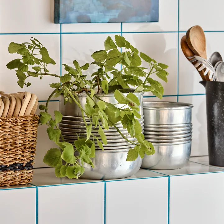 House Doctor - Groove Blumentopf, antiksilber-finish (2er-Set)