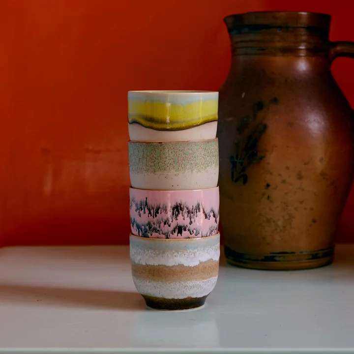 HKliving - 70's Kaffeebecher, 250 ml, deco (4er-Set)