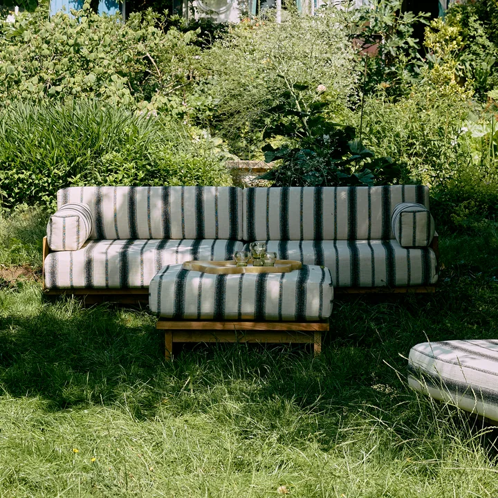 HKliving - Outdoor Teak Lounge-Sofa, chalkstripe