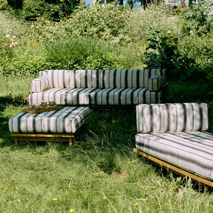 HKliving - Outdoor Teak Lounge-Sofa, chalkstripe