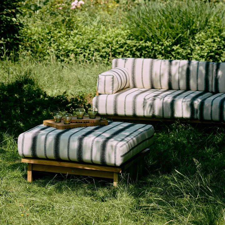 HKliving - Outdoor Hocker, Teak / chalkstripe