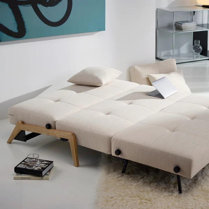 Innovation Living - Cubed 140 Schlafsofa, 148 x 98 cm, Eiche / sand (612 Blida Sand Grey)