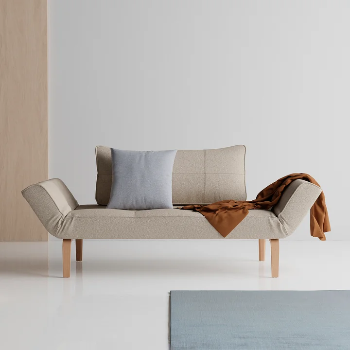 Innovation Living - Zeal Bow Schlafsofa, 200 x 72 cm, Eiche natur / beige (539 Bouclé)