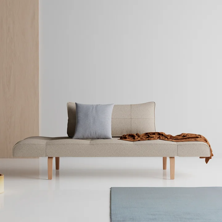 Innovation Living - Zeal Bow Schlafsofa, 200 x 72 cm, Eiche natur / beige (539 Bouclé)