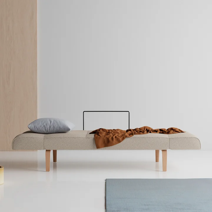 Innovation Living - Zeal Bow Schlafsofa, 200 x 72 cm, Eiche natur / beige (539 Bouclé)
